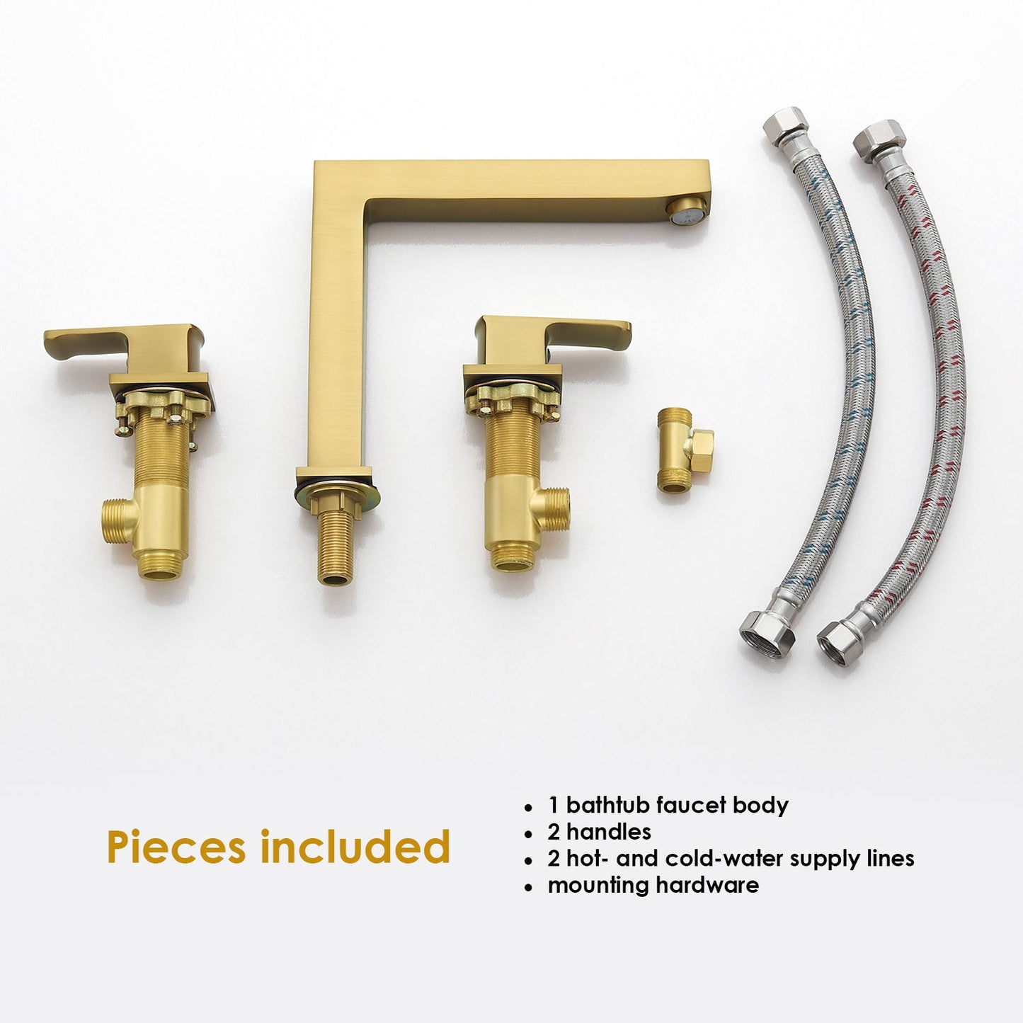 Calden Double Handle Deck-Mount 8" Widespread Roman Tub Faucet in Brushed Gold
