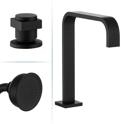 Vikran Triple Handle Deck-Mount Roman Tub Faucet Trim in Matte Black with Handshower