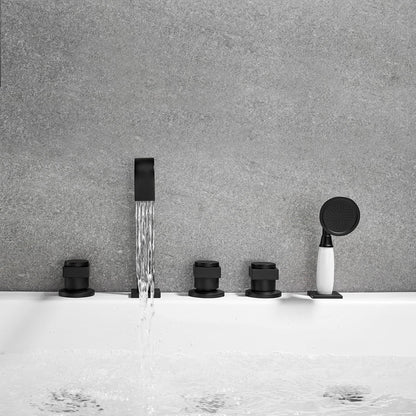 Vikran Triple Handle Deck-Mount Roman Tub Faucet Trim in Matte Black with Handshower