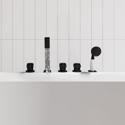 Vikran Triple Handle Deck-Mount Roman Tub Faucet Trim in Matte Black with Handshower