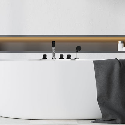 Vikran Triple Handle Deck-Mount Roman Tub Faucet Trim in Matte Black with Handshower