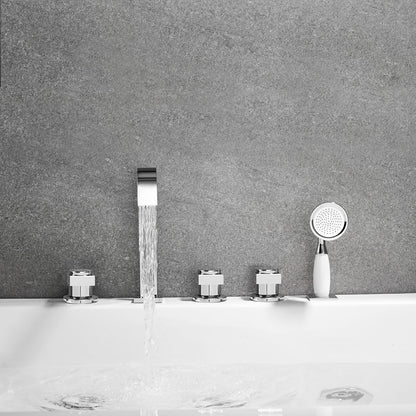 Vikran Triple Handle Deck-Mount Roman Tub Faucet Trim in Polished Chrome with Handshower