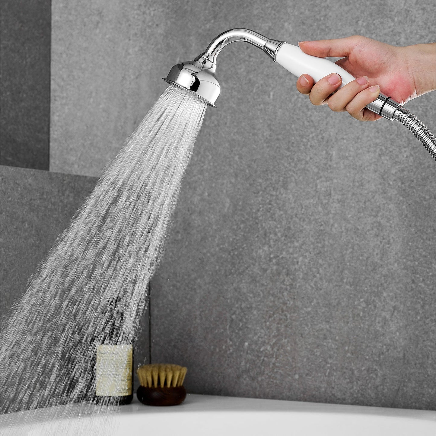 Vikran Triple Handle Deck-Mount Roman Tub Faucet Trim in Polished Chrome with Handshower