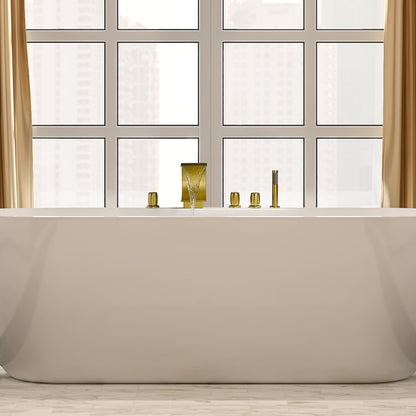 Recea Triple Handle Deck-Mount Roman Tub Faucet in Brushed Gold with Diverter and Handshower