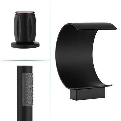 Recea Triple Handle Deck-Mount Roman Tub Faucet in Matte Black with Diverter and Handshower