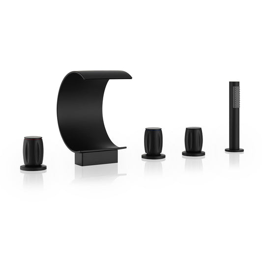 Recea Triple Handle Deck-Mount Roman Tub Faucet in Matte Black with Diverter and Handshower