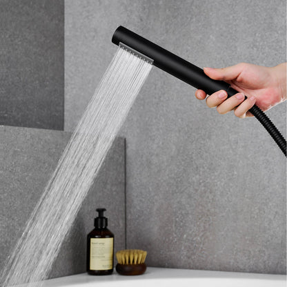 Recea Triple Handle Deck-Mount Roman Tub Faucet in Matte Black with Diverter and Handshower