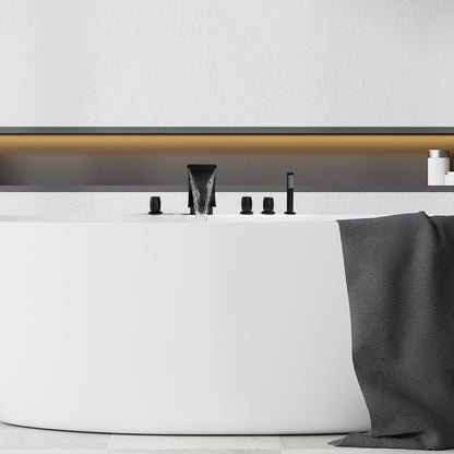 Recea Triple Handle Deck-Mount Roman Tub Faucet in Matte Black with Diverter and Handshower