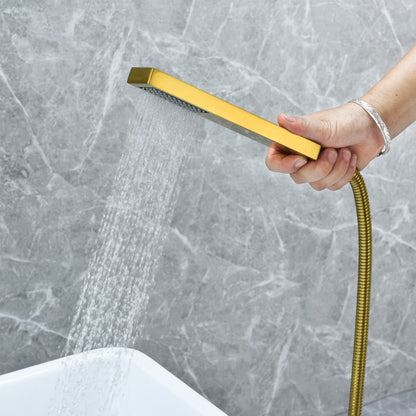 Campia Single Lever Handle Freestanding Floor Mounted Tub Filler with Handshower in Brushed Gold