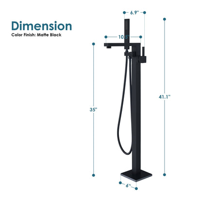 Campia Single Lever Handle Freestanding Floor Mounted Tub Filler with Handshower in Matte Black