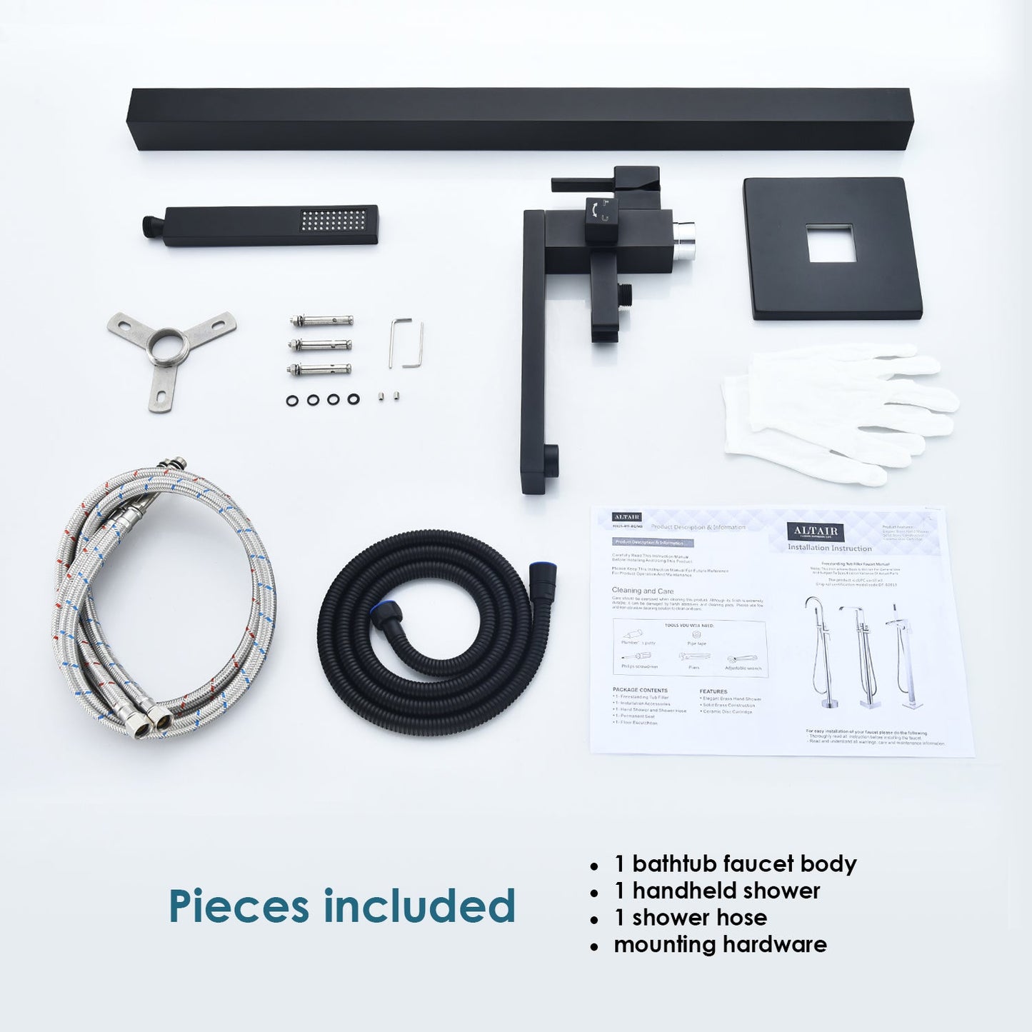 Campia Single Lever Handle Freestanding Floor Mounted Tub Filler with Handshower in Matte Black