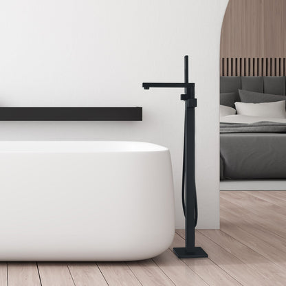 Campia Single Lever Handle Freestanding Floor Mounted Tub Filler with Handshower in Matte Black