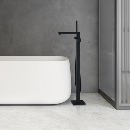 Campia Single Lever Handle Freestanding Floor Mounted Tub Filler with Handshower in Matte Black