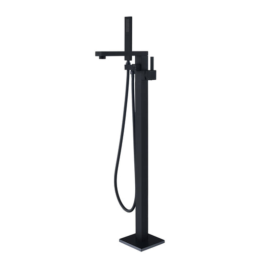 Campia Single Lever Handle Freestanding Floor Mounted Tub Filler with Handshower in Matte Black