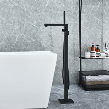 Campia Single Lever Handle Freestanding Floor Mounted Tub Filler with Handshower in Matte Black