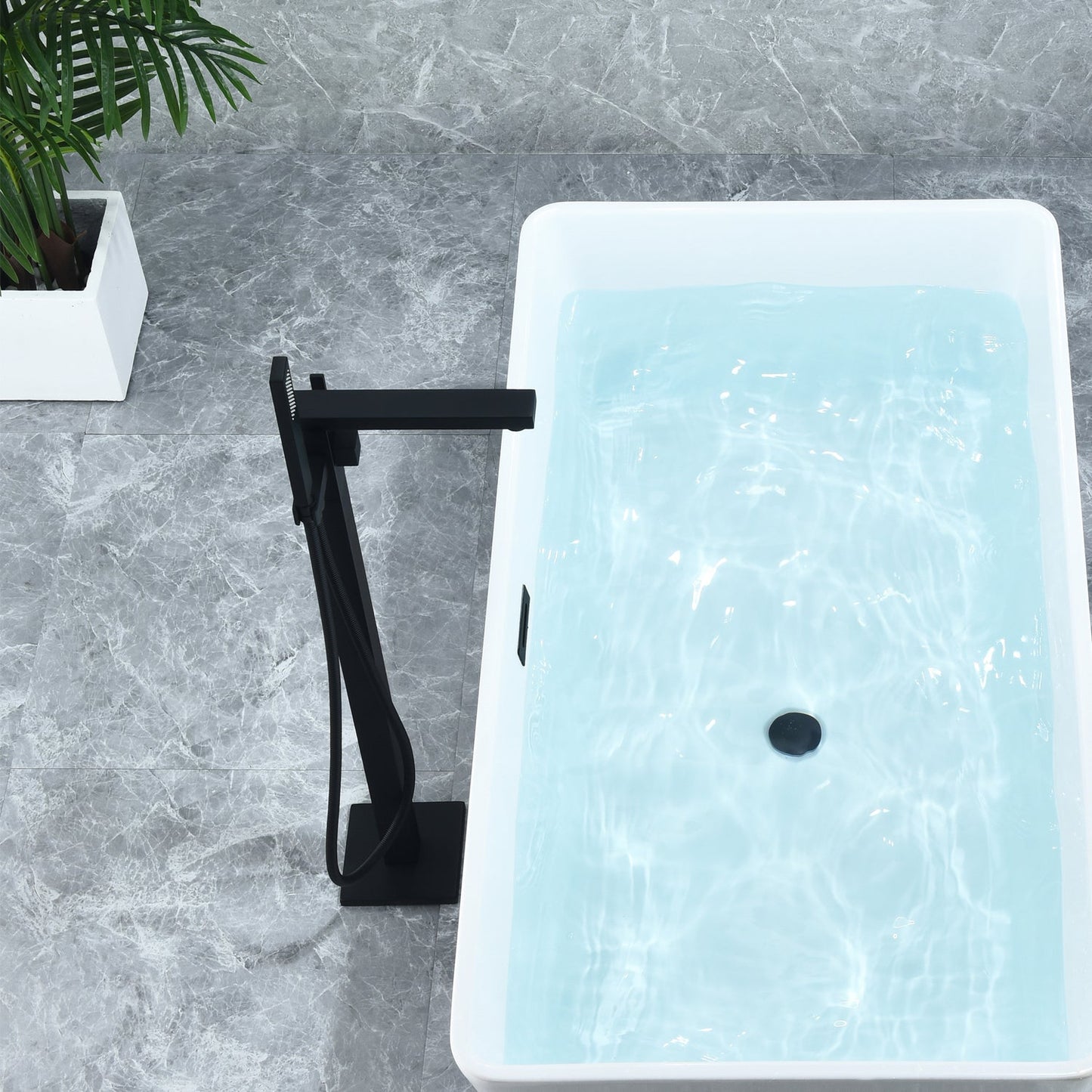 Campia Single Lever Handle Freestanding Floor Mounted Tub Filler with Handshower in Matte Black