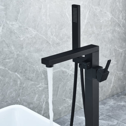 Campia Single Lever Handle Freestanding Floor Mounted Tub Filler with Handshower in Matte Black