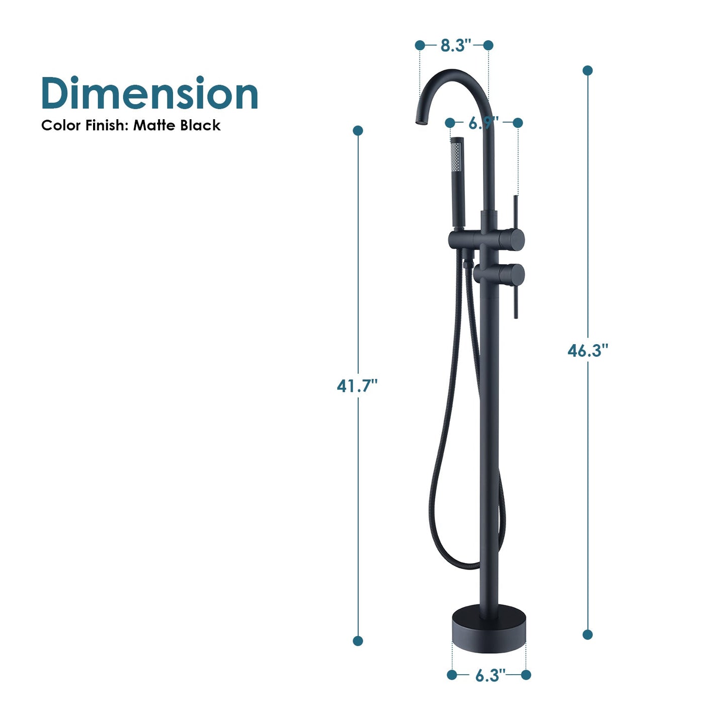 Assens Double Lever Handle Freestanding Floor Mounted Tub Filler with Handshower in Matte Black