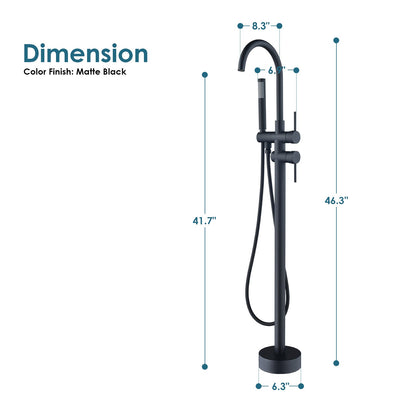 Assens Double Lever Handle Freestanding Floor Mounted Tub Filler with Handshower in Matte Black