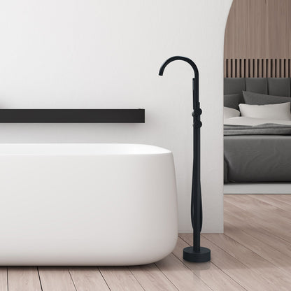 Assens Double Lever Handle Freestanding Floor Mounted Tub Filler with Handshower in Matte Black