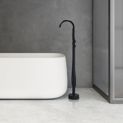 Assens Double Lever Handle Freestanding Floor Mounted Tub Filler with Handshower in Matte Black