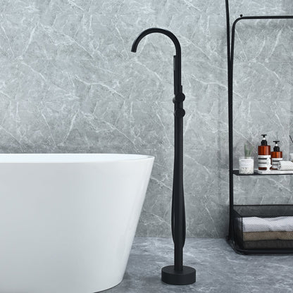 Assens Double Lever Handle Freestanding Floor Mounted Tub Filler with Handshower in Matte Black