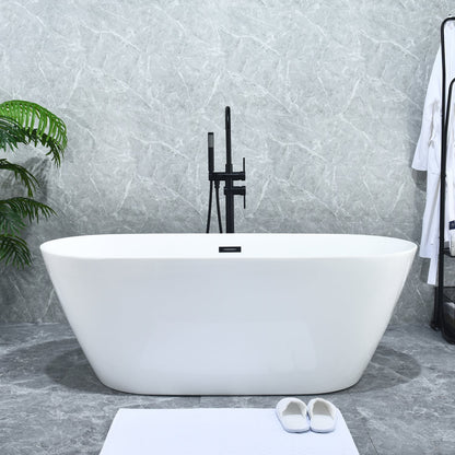 Assens Double Lever Handle Freestanding Floor Mounted Tub Filler with Handshower in Matte Black