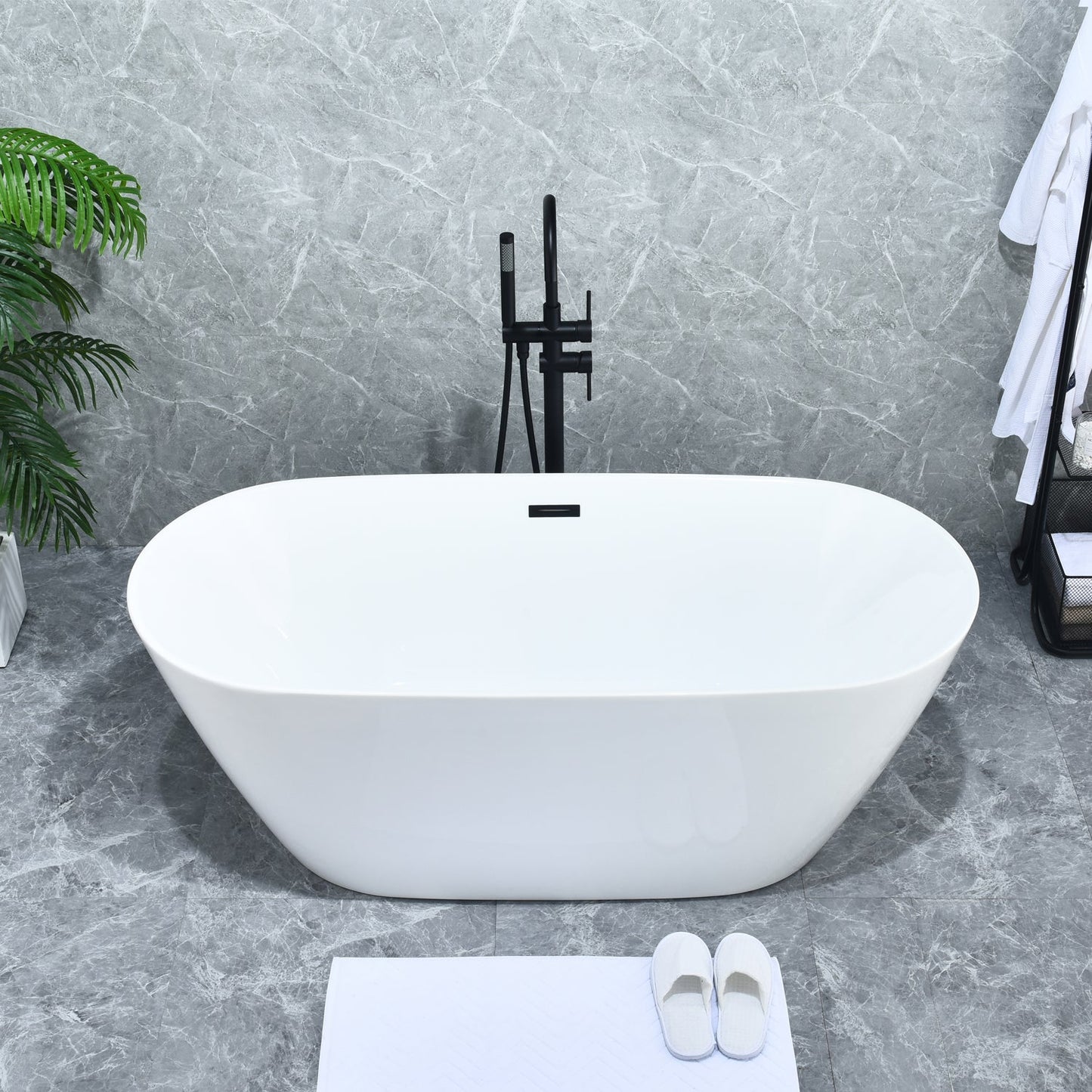 Assens Double Lever Handle Freestanding Floor Mounted Tub Filler with Handshower in Matte Black