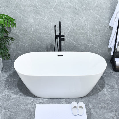 Assens Double Lever Handle Freestanding Floor Mounted Tub Filler with Handshower in Matte Black
