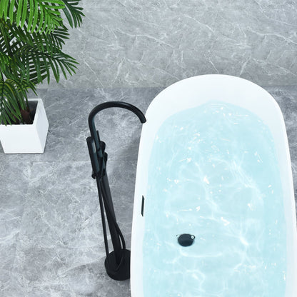 Assens Double Lever Handle Freestanding Floor Mounted Tub Filler with Handshower in Matte Black