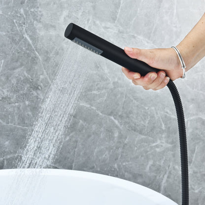 Assens Double Lever Handle Freestanding Floor Mounted Tub Filler with Handshower in Matte Black