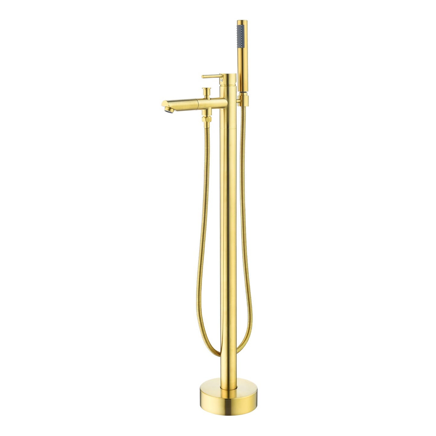 Larod Single Lever Handle Freestanding Floor Mounted Tub Filler with Handshower in Brushed Gold