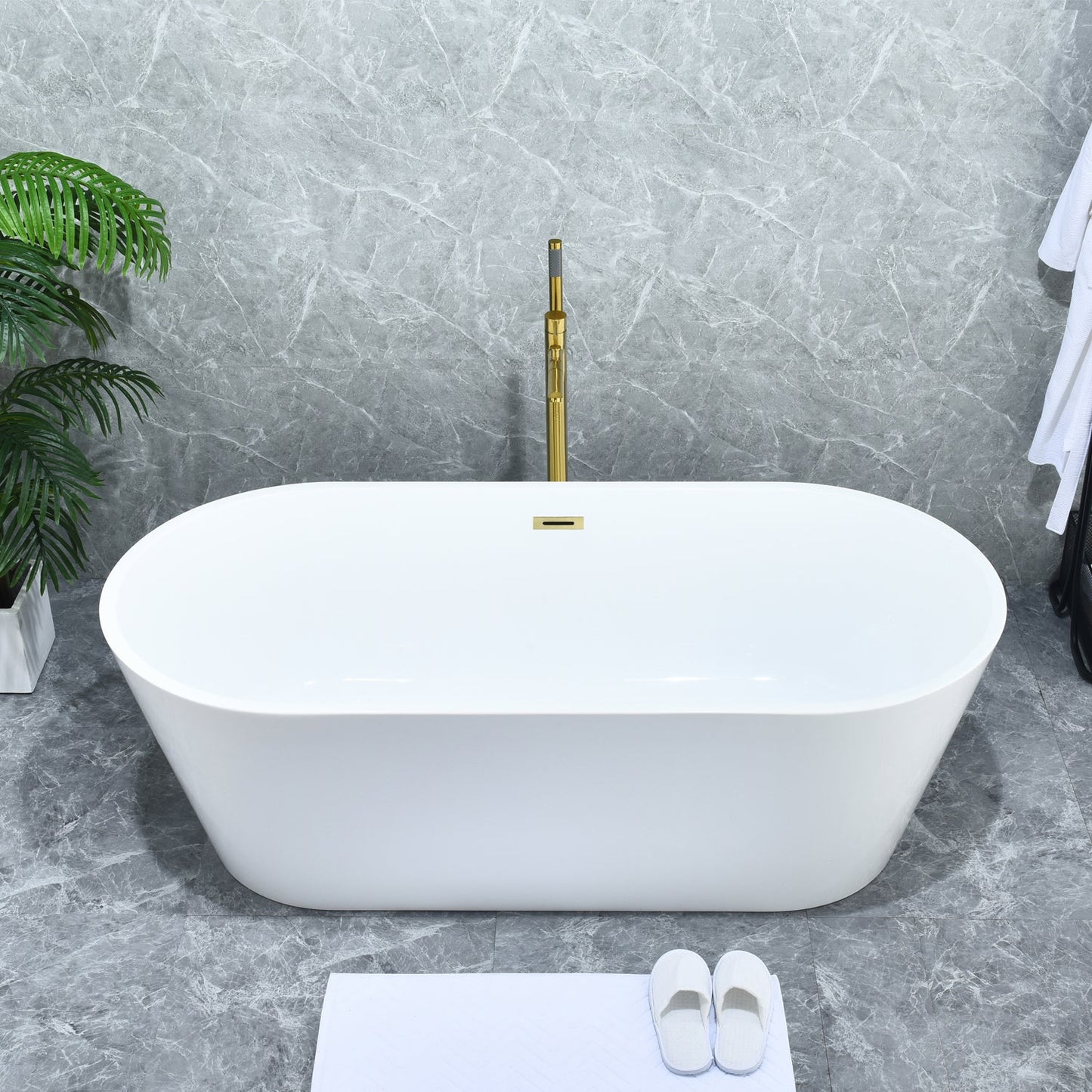 Larod Single Lever Handle Freestanding Floor Mounted Tub Filler with Handshower in Brushed Gold