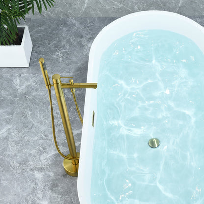 Larod Single Lever Handle Freestanding Floor Mounted Tub Filler with Handshower in Brushed Gold