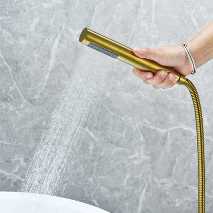 Larod Single Lever Handle Freestanding Floor Mounted Tub Filler with Handshower in Brushed Gold