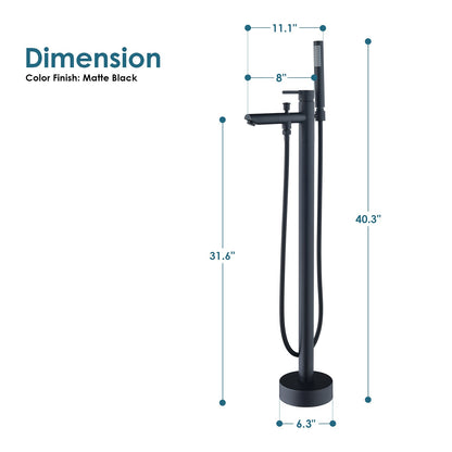 Larod Single Lever Handle Freestanding Floor Mounted Tub Filler with Handshower in Matte Black