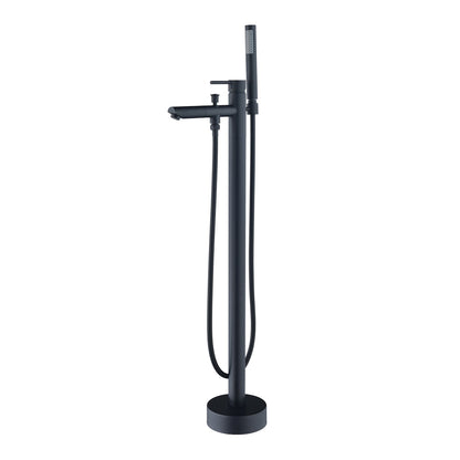 Larod Single Lever Handle Freestanding Floor Mounted Tub Filler with Handshower in Matte Black