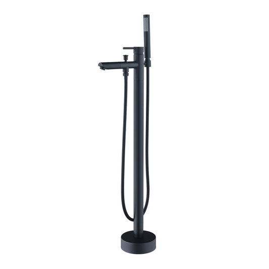 Larod Single Lever Handle Freestanding Floor Mounted Tub Filler with Handshower in Matte Black
