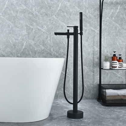 Larod Single Lever Handle Freestanding Floor Mounted Tub Filler with Handshower in Matte Black