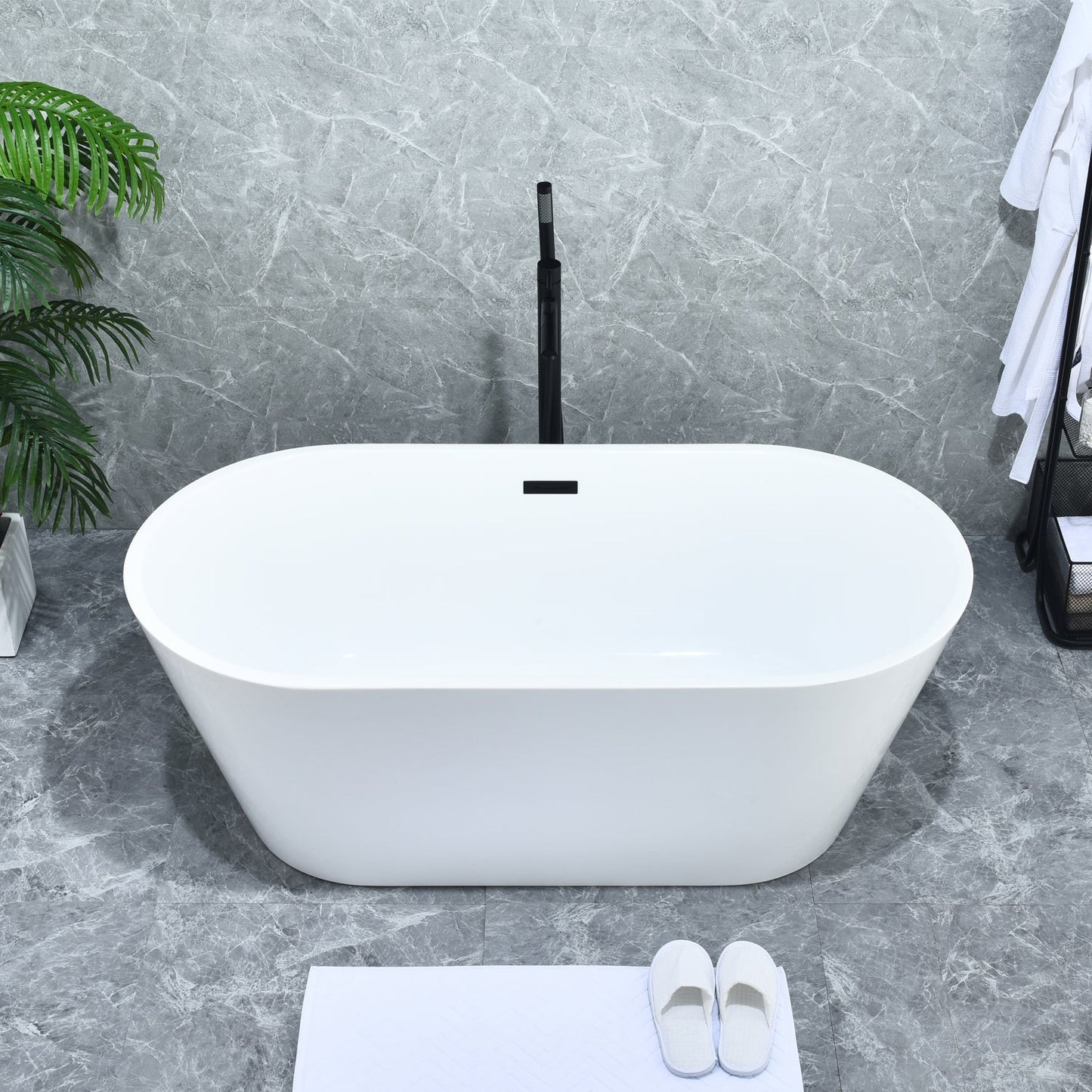 Larod Single Lever Handle Freestanding Floor Mounted Tub Filler with Handshower in Matte Black
