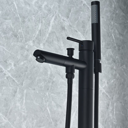 Larod Single Lever Handle Freestanding Floor Mounted Tub Filler with Handshower in Matte Black