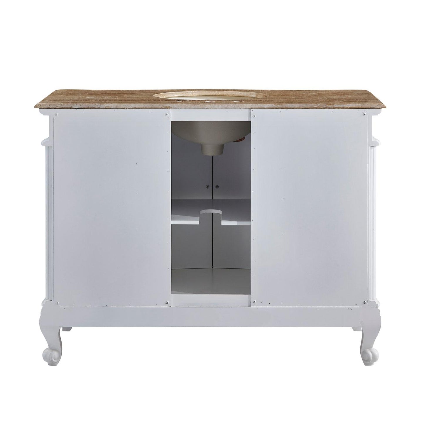 48" Single Sink Cabinet - Travertine Top, Undermount Ivory Ceramic Sink (3-hole)