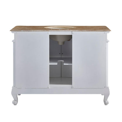 48" Single Sink Cabinet - Travertine Top, Undermount Ivory Ceramic Sink (3-hole)