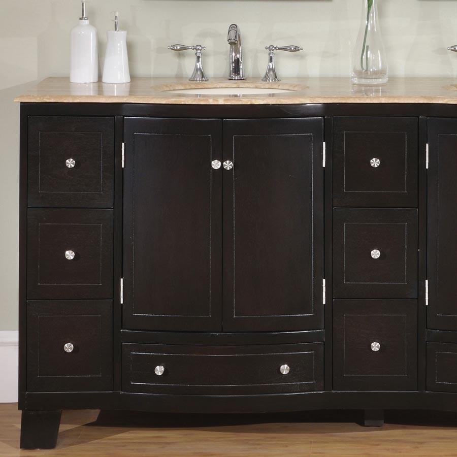 72" Double Sink Cabinet - Travertine Top, Undermount Ivory Ceramic Sinks (3-hole)