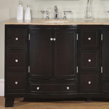 72" Double Sink Cabinet - Travertine Top, Undermount Ivory Ceramic Sinks (3-hole)