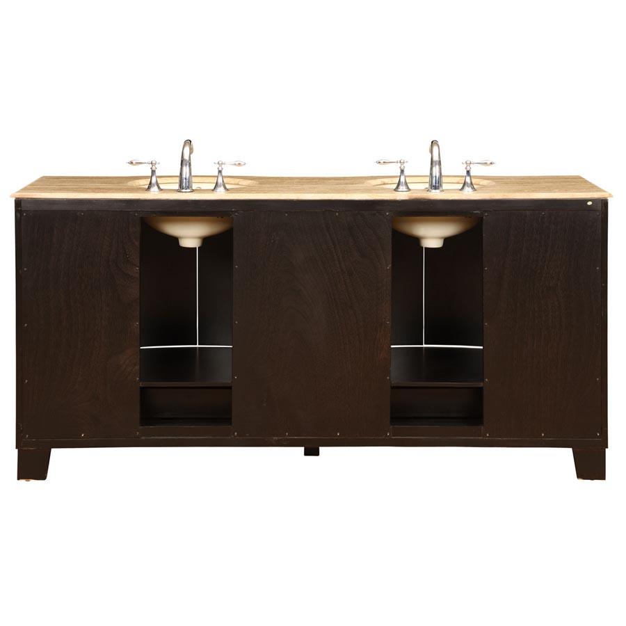 72" Double Sink Cabinet - Travertine Top, Undermount Ivory Ceramic Sinks (3-hole)
