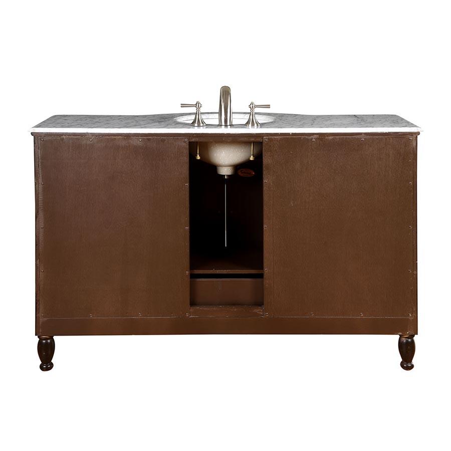 58" Single Sink Cabinet - Carrara White Marble Top, Undermount White Ceramic Sink (3-hole)