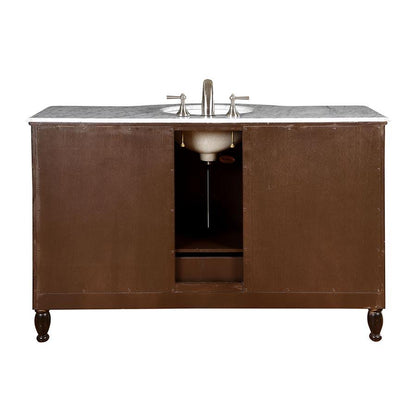 58" Single Sink Cabinet - Carrara White Marble Top, Undermount White Ceramic Sink (3-hole)
