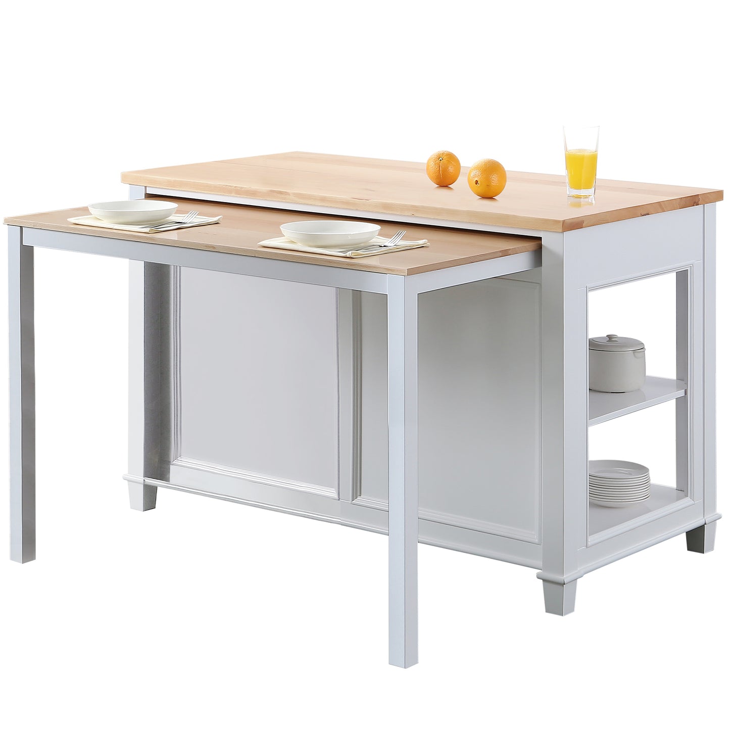 Medley 54 In. Kitchen Island With Slide Out Table in White