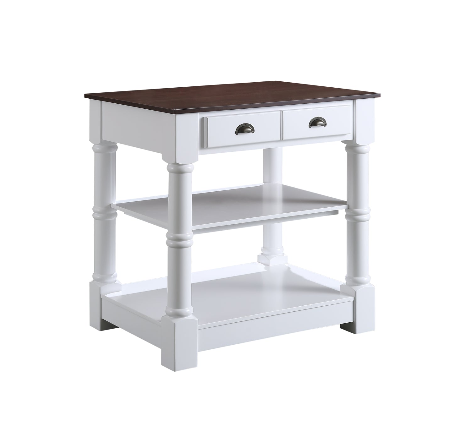 Monterey 36 In. Kitchen Island With Dark Walnut Veneered Wood Countertop in White